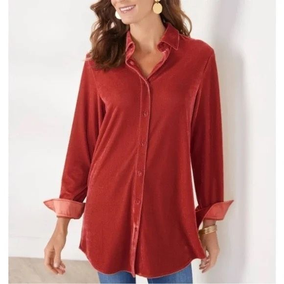 486. Soft surroundings velour chic button down blouse size XL - Picture 1 of 7